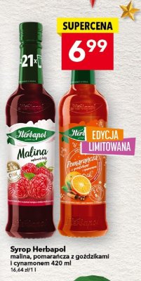 Syrop Herbapol malina, pomarańcza z goździkami i cynamonem 420 ml promocja w LEWIATAN