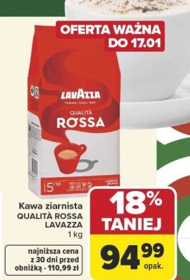 Kawa ziarnista QUALITÀ ROSSA LAVAZZA promocja w Carrefour Market