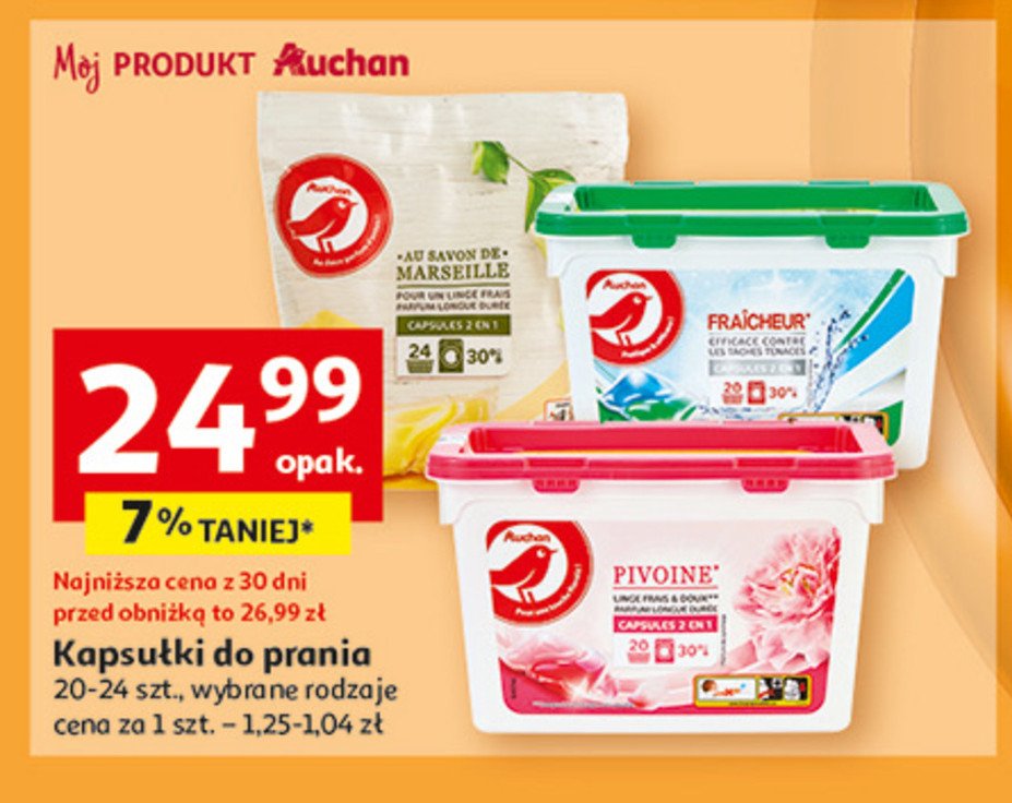 Kapsułki do prania marseille Auchan różnorodne (logo czerwone) promocja