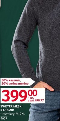Sweter męski kaszmir 50% kaszmir 50% wełna merino, rozmiary: M-2XL promocja w Selgros