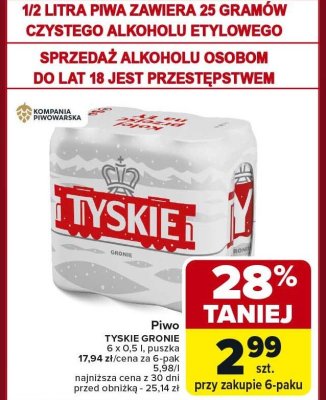 Piwo Tyskie Gronie promocja w Carrefour Market