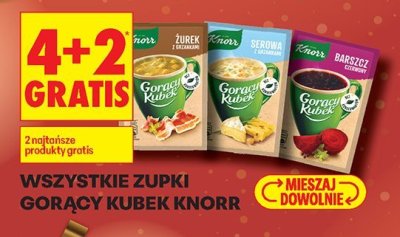 Zupki Gorący Kubek wszystkie rodzaje 4+2 GRATIS Knorr promocja w Biedronka