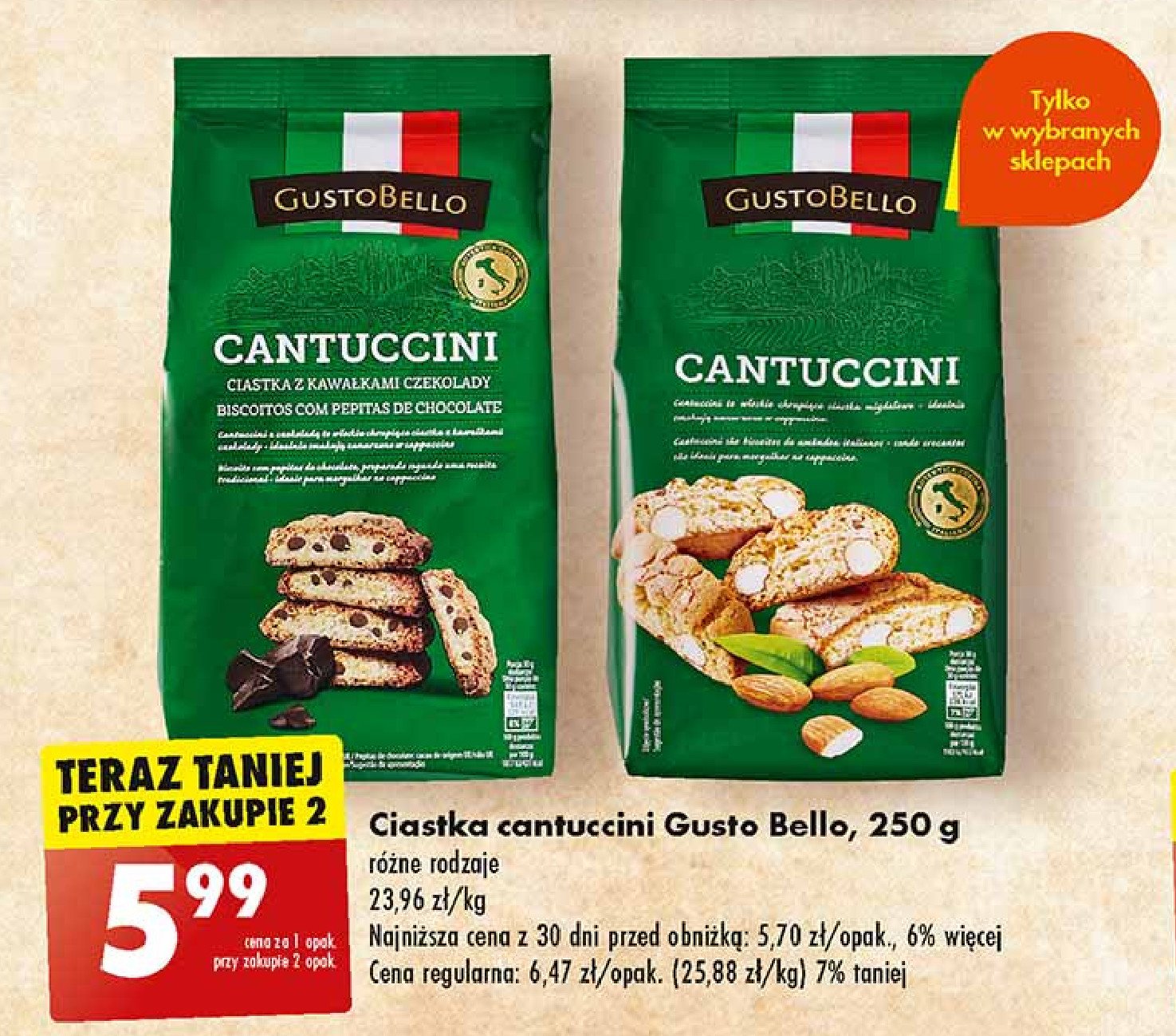 Ciastka cantuccini z czekoladą Gustobello promocja