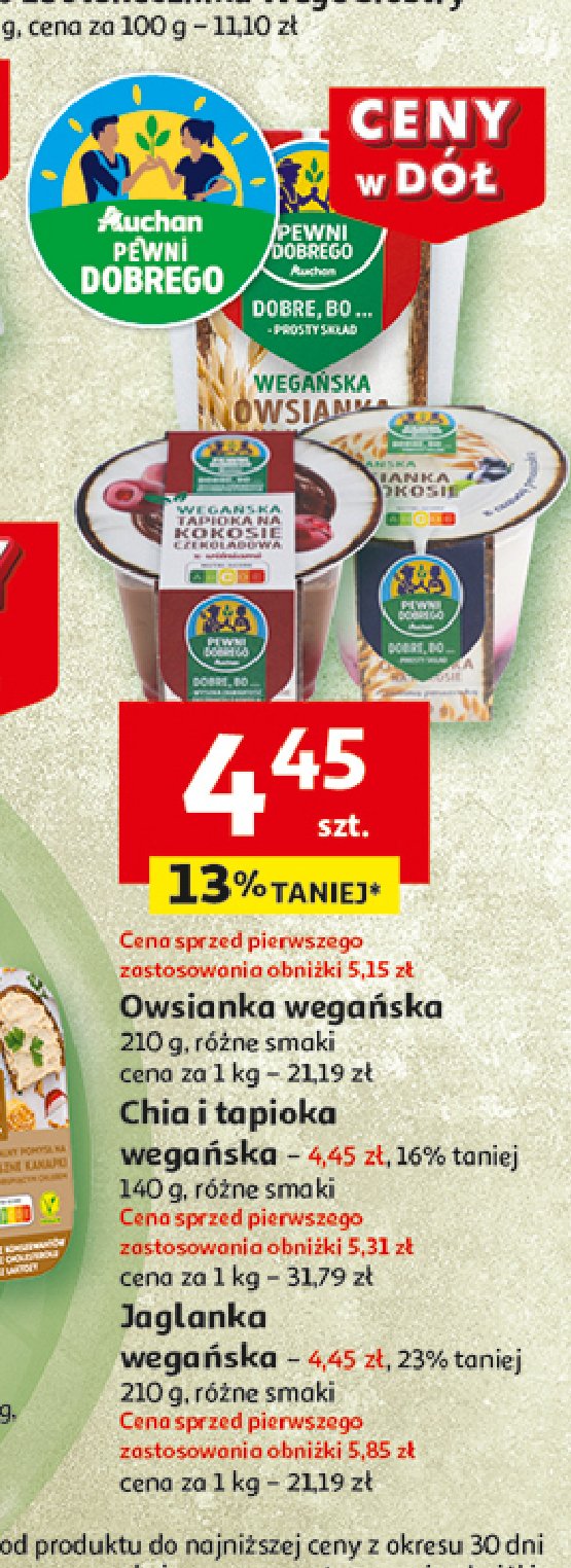 Deser wegańska tapioka na kokosie z wiśniami Auchan pewni dobrego promocja