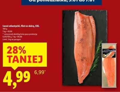 Łosoś atlantycki filet ze skórą XXL 100g Lidl promocja w Lidl