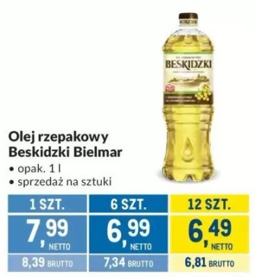 Olej rzepakowy Beskidzki Bielmar promocja w Makro
