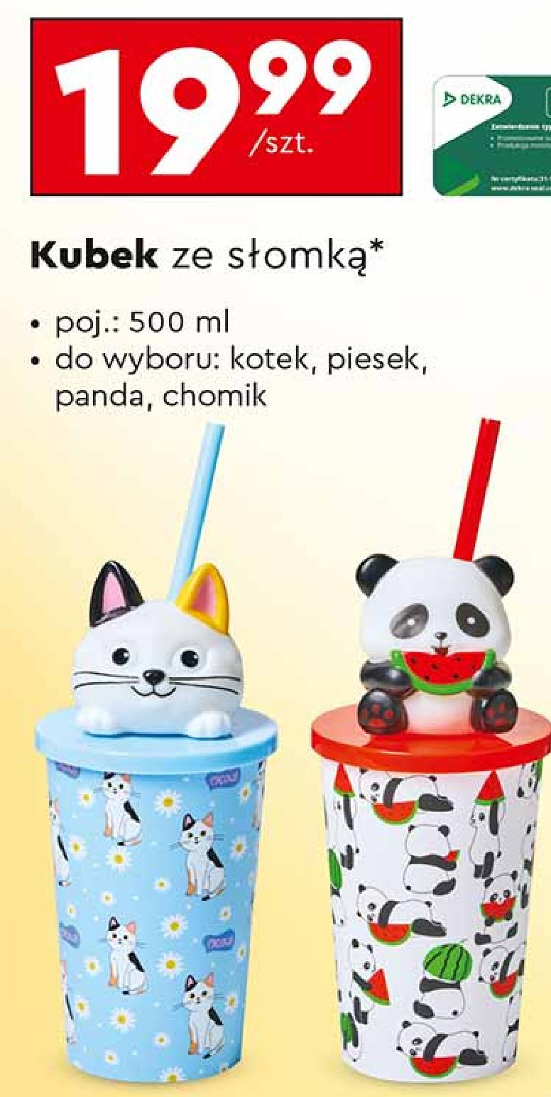 Kubek ze słomką 500 ml piesek promocja w Biedronka