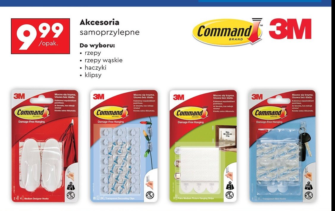 Haczyk do wieszania obrazów Command brand promocja w Biedronka