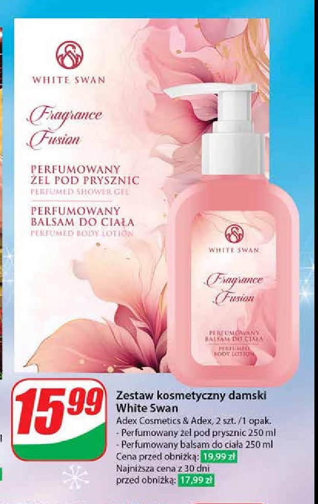 Zestaw w pudełku fragrance fusion: żel pod prysznic 250 ml + balsam do ciała 250 ml White swan zestawy promocja