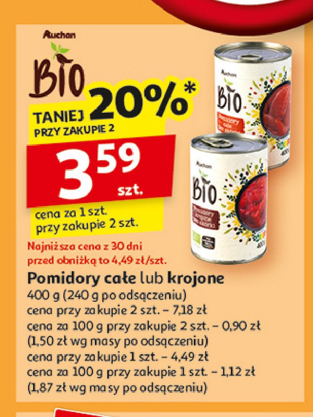 Pomidory całe Auchan bio promocja