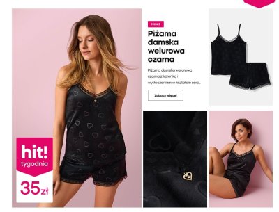 Piżama damska welurowa czarna promocja w Pepco
