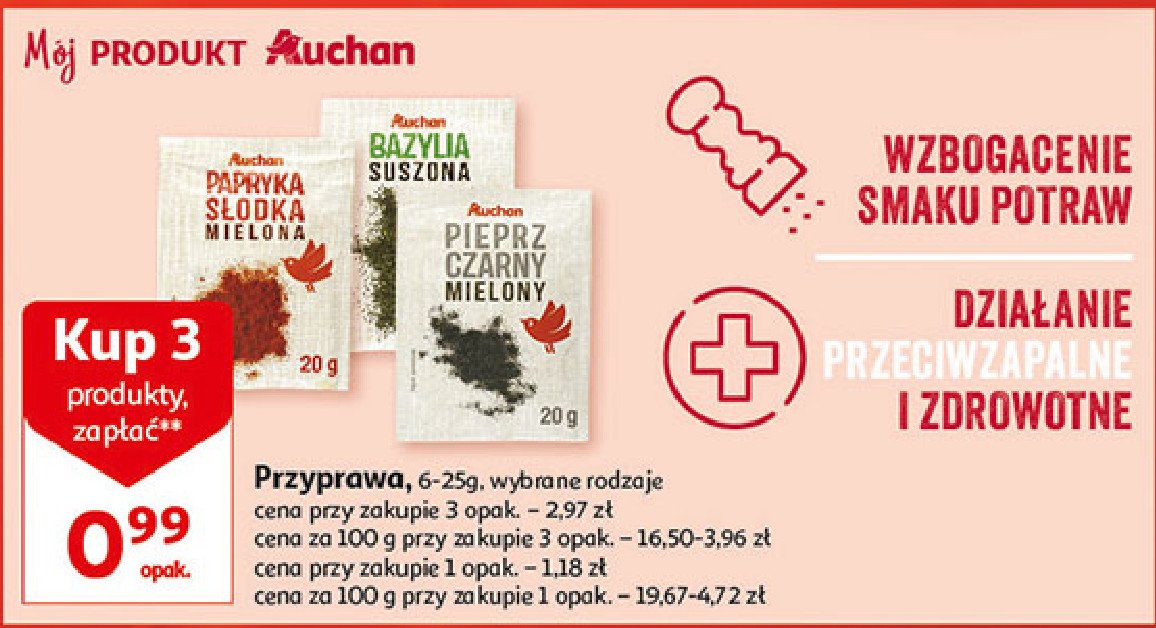 Bazylia suszona Auchan różnorodne (logo czerwone) promocja