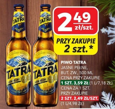Piwo Tatra Jasne Pełne, But, Zw. 500 ml promocja w Top Market