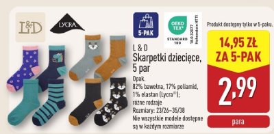 L & D skarpetki dziecięce, 5 par promocja w Aldi