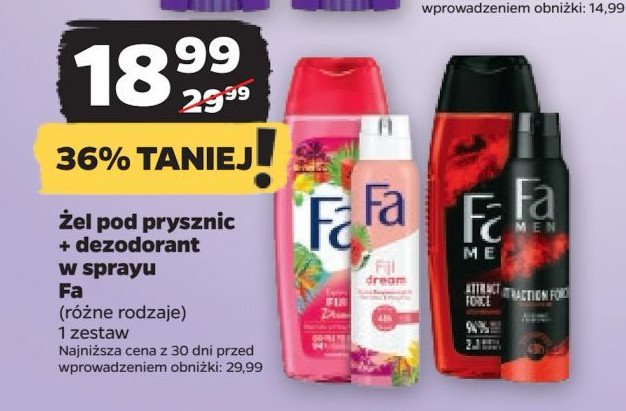 Zestaw: żel pod prysznic 400 ml + dezodorant 150 ml Fa men attraction force promocja