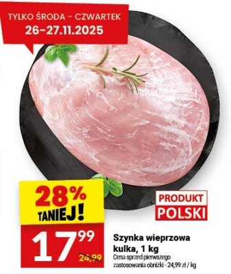 Szynka wieprzowa kulka, 1 kg Twój Market promocja w Twój Market