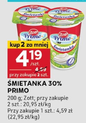 Śmietanka 30% Primo Zott promocja w Stokrotka