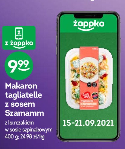 Makaron tagliatelle z kurczakiem w sosie szpinakowym Szamamm promocja