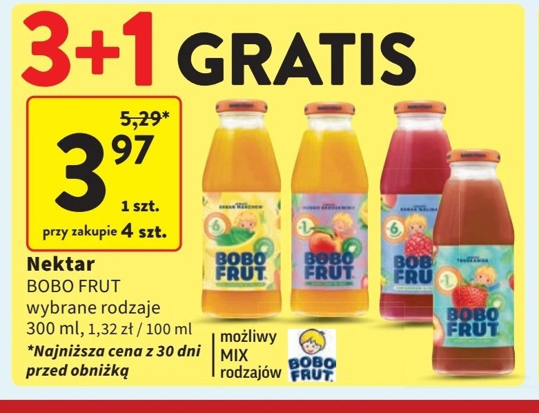 Nektar jabłko malina i winogrona Bobo frut promocja