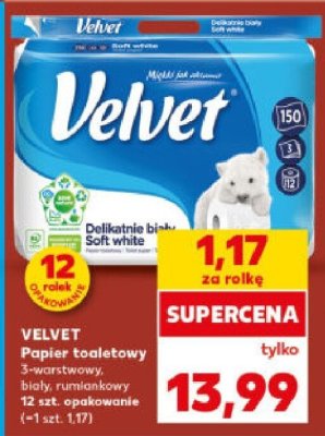 Papier toaletowy 3-warstwowy biały 12 szt. VELVET promocja w Kaufland