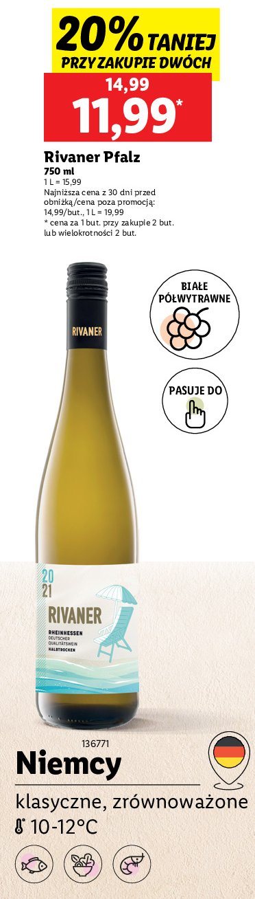 Wino Rivaner pfalz promocja w Lidl
