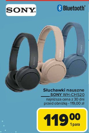 Słuchawki wh-ch520 niebieskie Sony promocja w Carrefour