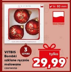 Bombki szklane czerwone Vitbis promocja w Kaufland