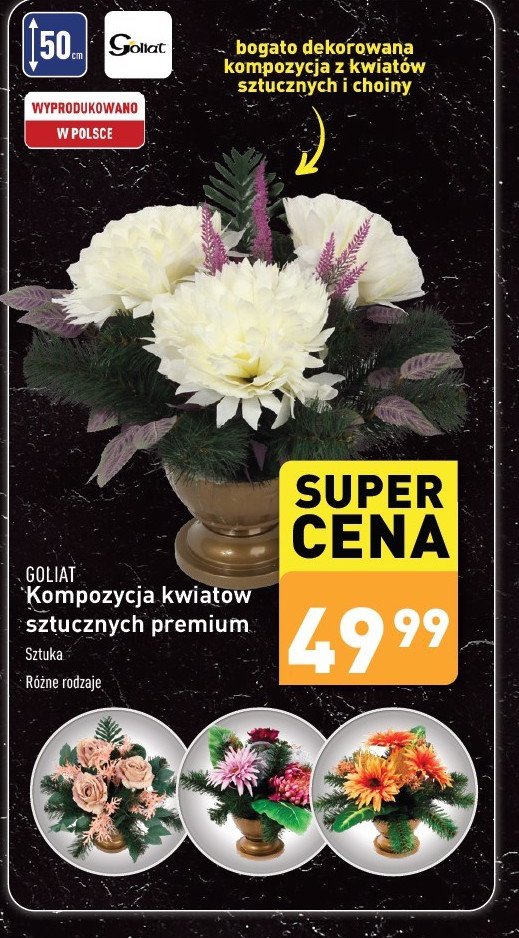 Kompozycja kwiatów sztucznych premium Goliat promocja w Aldi