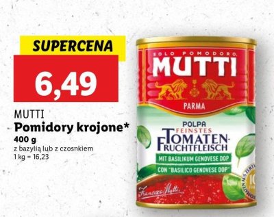 Pomidory drobno krojone polpa z czosnkiem Mutti promocja