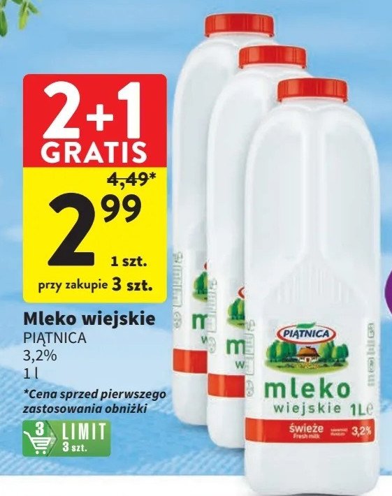 Mleko wiejskie 3.2% Piątnica promocja w Intermarche