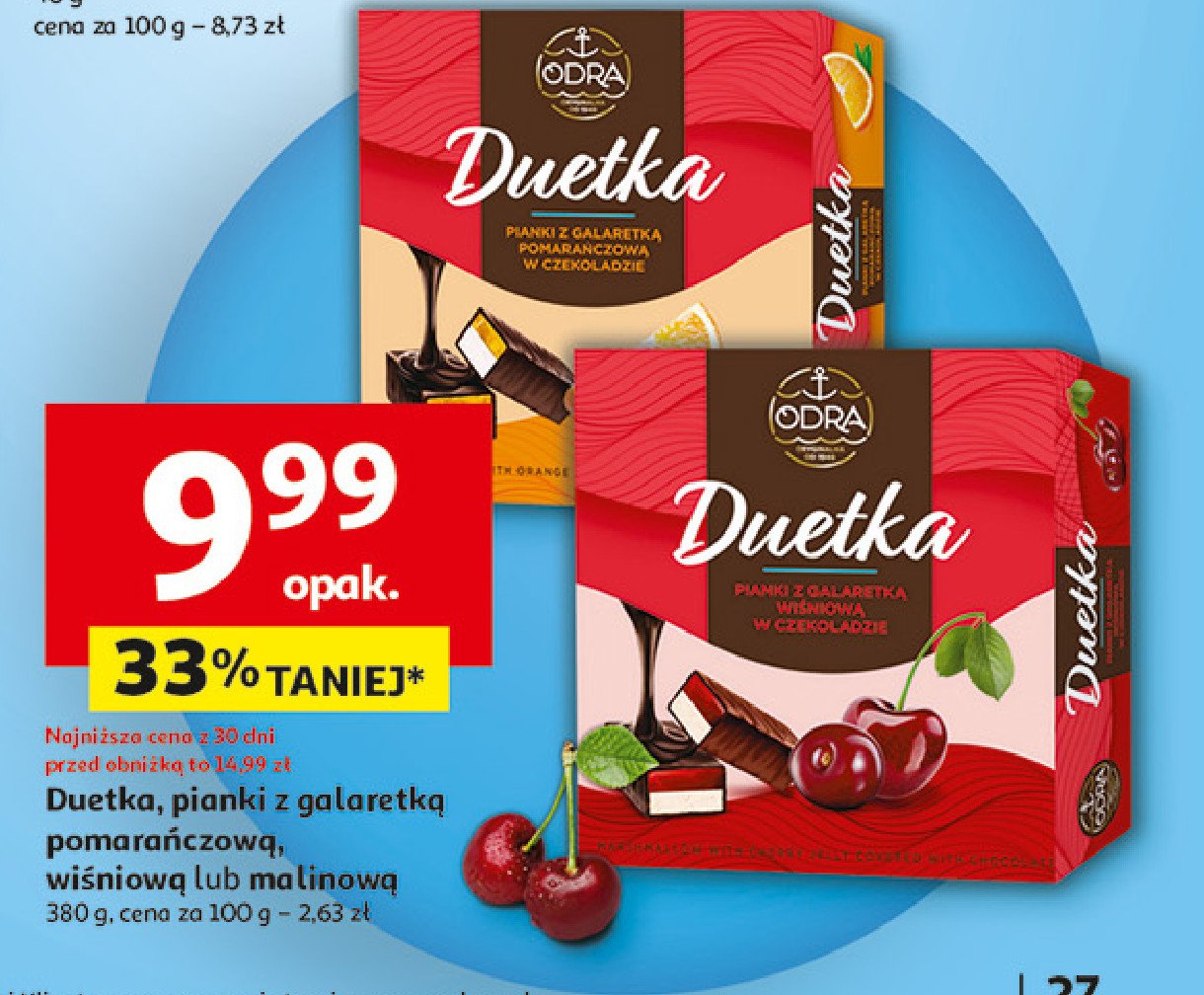 Pianka z galaretką z sosem wiśniowym w czekoladzie Odra duetka familijna promocja w Auchan
