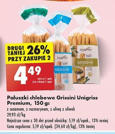 Paluszki chlebowe z oliwą z oliwek Unigriss promocja