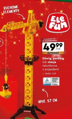 Dźwig, parking lub stacja ratunkowa z pojazdami skala 1:43 Ele Fun promocja w Biedronka
