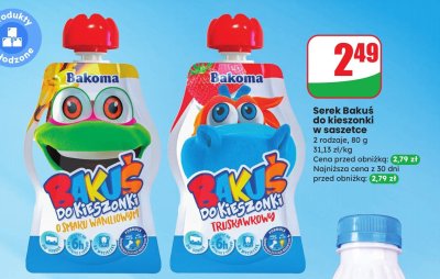 Serek Bakuś do kieszonki w saszetce waniliowy promocja w Dino