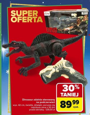 Dinozaur zdalnie sterowany na podczerwień, wys. 42 cm, światła, dźwięki, porusza się promocja w Carrefour
