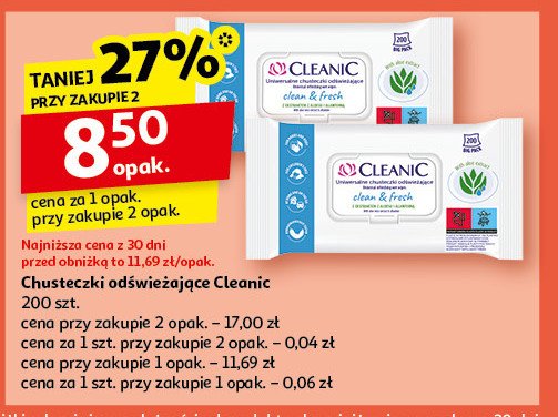 Chusteczki odświeżające CLEANIC CLEAN & FRESH promocja