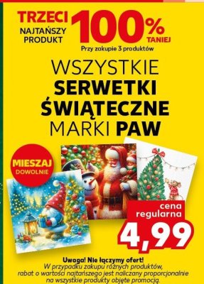 Serwetki świąteczne PAW TRZECI NAJTAŃSZY PRODUKT 100% TANIEJ promocja w Kaufland