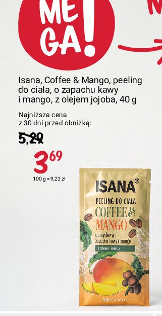 Peeling do ciała coffee&coconut Isana promocja w Rossmann