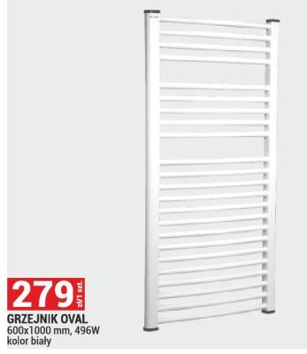 Grzejnik Oval 600x1000 mm, 496W, kolor biały promocja w Merkury Market