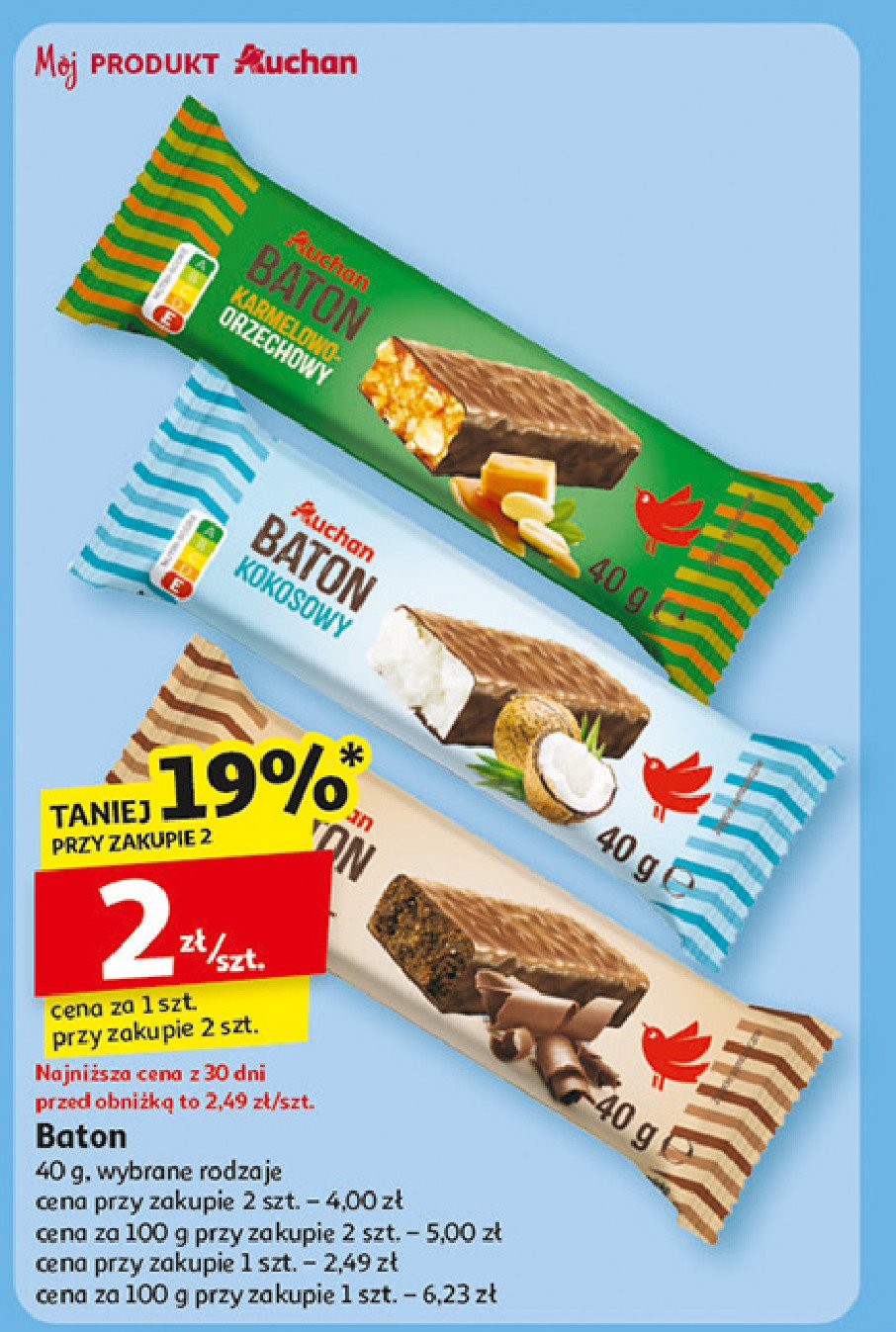 Baton brownie Auchan różnorodne (logo czerwone) promocja w Auchan