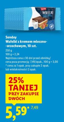 Wafelki Sondey z kremem mleczno-orzechowym, 10 szt. promocja w Lidl