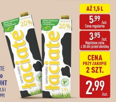 Mleko 2% UHT ŁACIATE promocja w Aldi