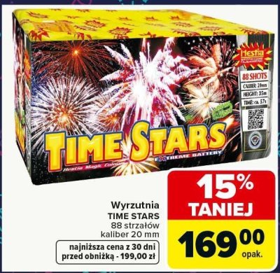Wyrzutnia TIME STARS 88 strzałów kaliber 20 mm promocja w Carrefour