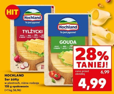 Ser żółty Hochland Gouda w plastrach, różne rodzaje 135g promocja w Kaufland