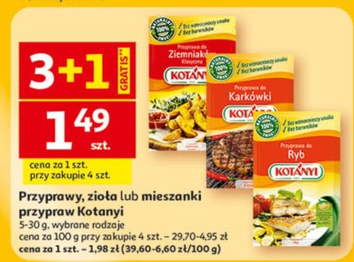 Przyprawy, zioła lub mieszanki przypraw wybrane rodzaje Kotanyi promocja w Auchan