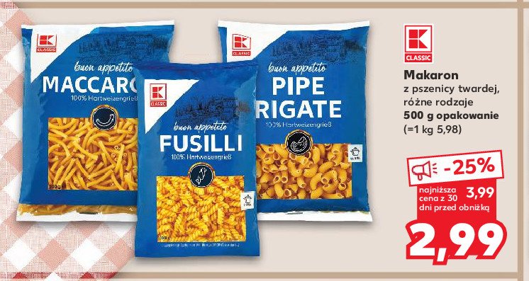 Makaron fusilli K-classic promocja