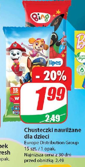 Chusteczki nawilżane psi patrol EUROPE DISTRIBUTION GROUP (DYSTR.) promocja