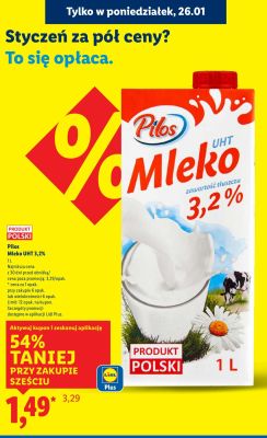 Mleko Pilos UHT 3,2% 1L promocja w Lidl