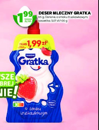Jogurt truskawka saszetka Danone gratka promocja w Stokrotka