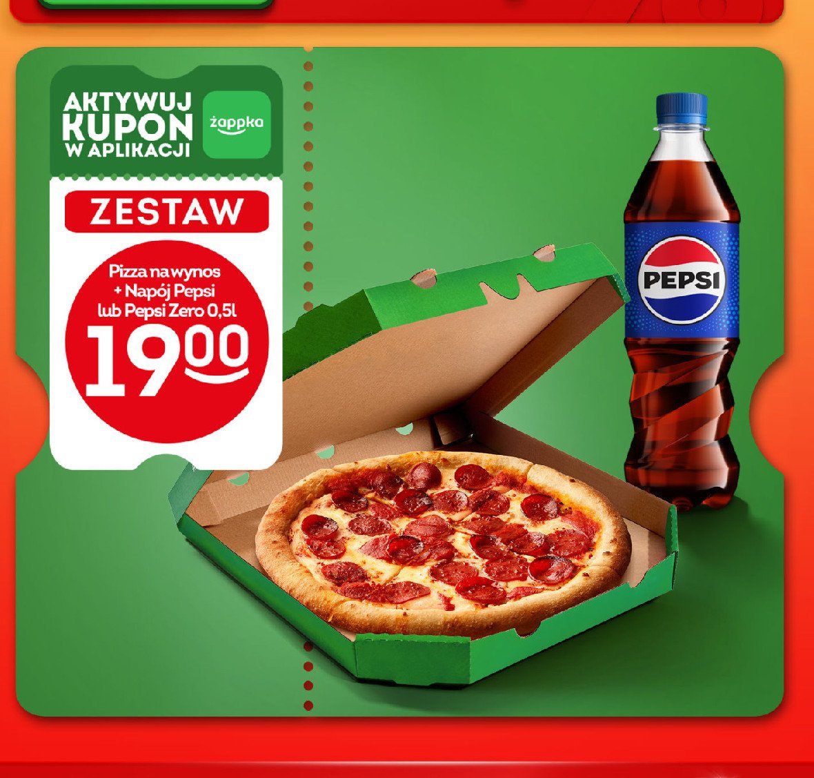 Pizza na wynos + pepsi zero 500 ml Żabka cafe promocja w Żabka